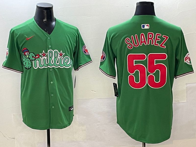 Men Philadelphia Phillies #55 Suarez Green Three generations Joint Name Game 2025 Nike MLB Jersey style 1->philadelphia phillies->MLB Jersey